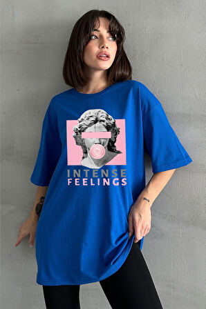Kadın Intense Feelings Baskılı Bisiklet Yaka Oversize T-Shirt