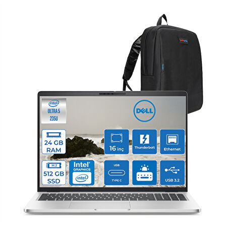 Dell Pro 16 Plus Ultra Core 5 235U 24GB Ddr5 512GB SSD Intel Graphics 16" Fhd+ 300NIT Ubuntu Taşınabilir Bilgisayar U5235U165UF05 + Zettaçanta
