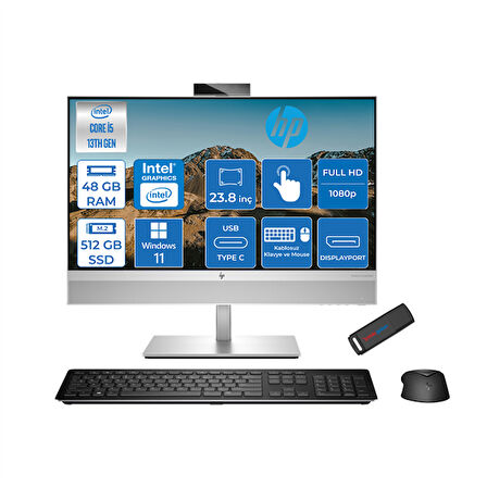 Hp Aıo Elıteone 870 G9 Intel Core I5-13500 48GB Ddr5 512GB SSD Intel UHD Grafik Kartı 770 23.8" Fhd IPS 250NITS Windows 11 Pro Dokunmatik All In One Bilgisayar 7B0J4EAP17 + Zettausbbellek