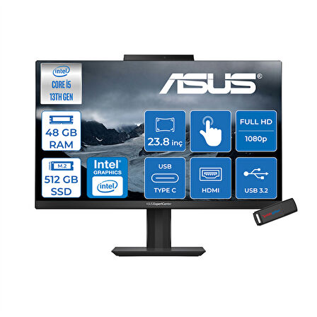 Asus Expertcenter E5 Intel Core I5 1340P 48GB Ddr4 512GB SSD Intel UHD Graphics 23.8" Fhd 250NITS IPS WIN11HOME Dokunmatik All In One Bilgisayar DE5402WVATH17 + Zettausbbellek
