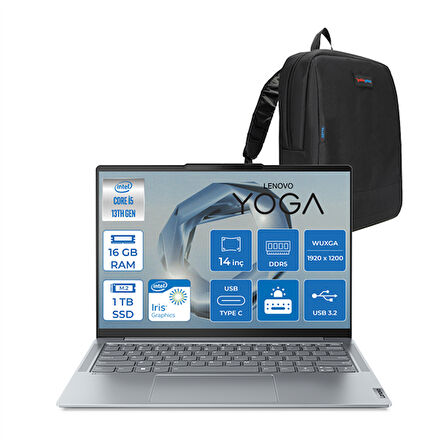 Lenovo Yoga Slim 6 Intel Core I5 13500H 16GB LPDDR5X 1tb 14" Wuxga OLED 400NITS Dolby Vision Displayhdr Freedos Taşınabilir Bilgisayar TR14IRH8F02 + Zettaçanta