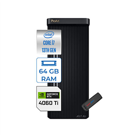 Asus Proart PD500TE Intel Core I7-13700 64GB 4tb SSD Nvidia RTX4060TI/16GB Windows 11 Pro Masaüstü Bilgisayar 713700173XP24 + Zettausbbellek