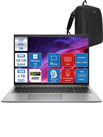HP Zbook Firefly G11 Intel Ultra 7 155H 48GB 4tb SSD 4GB/RTXA500 Wuxga 16" W11PRO Mobil Iş Istasyonu ZBF5G4B8EWP06 + Zettaçanta