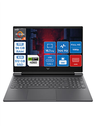 HP Victus 16-S0035NT Ryzen 5 7640HS 96GB Ddr5 512GB SSD 8GB/RTX4060/120W Freedos 16.1" Fhd IPS 144Hz Taşınabilir Bilgisayar HP7Z5Z2EAF20 + Zettaçanta