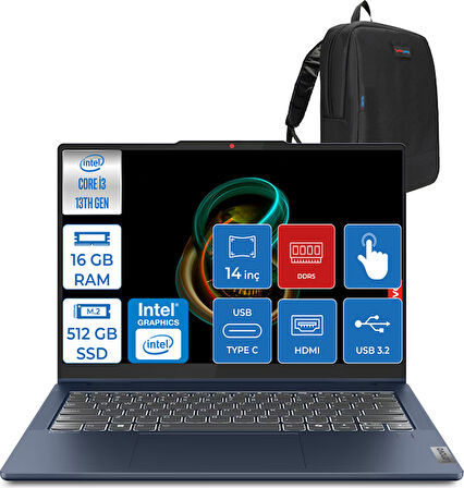 Lenovo Ideapad Slim 5 Intel Core I5 13420H 16GB Lpddr5 512GB SSD WIN11HOME 14" Wuxga IPS Dokunmatik Bilgisayar ID83KX004FTRH01 + Zettaçanta