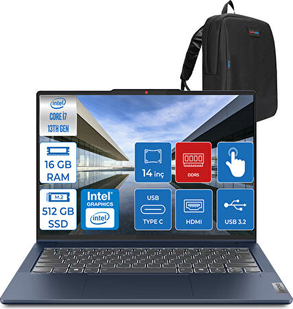 Lenovo Ideapad Slim 5 Intel Core I7 13620H 16GB Lpddr5 512GB SSD WIN11HOME 14" OLED Wuxga IPS Dokunmatik Bilgisayar ID83KX003TTRP01 + Zettaçanta