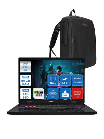 MSI Pulse 16 Aı Intel Core Ultra 7 155H 80GB Ddr5 1tb SSD 8GB/RTX4060/140W 16" IPS Wuxga 144Hz FreeDos Taşınabilir Bilgisayar MS87XTRF24 + Zettaçanta