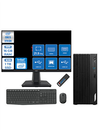MSI Pro DP180 Intel Core I5 12400 16GB 1tb SSD Intel UHD Grafik 21.5" Monitör Freedos Masaüstü Bilgisayar MON21422XTRF01 + Zettausbbellek