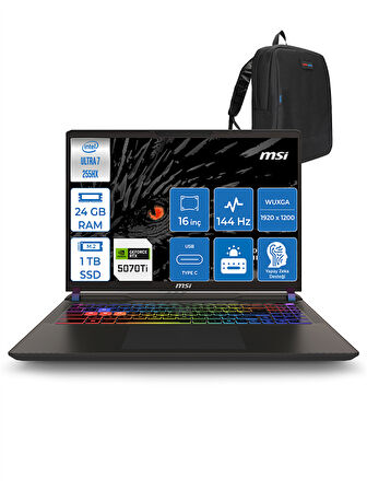 Msı Vector 16 Hx Aı Intel Ultra 7 255HX Aı 24GB Ddr5 1tb SSD 12GB/RTX5070TI/140W WIN11PRO 16" Fhd+ 144Hz Taşınabilir Bilgisayar 091XTRP06 + Zettausbbellek