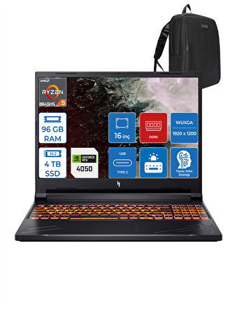 Acer Nitro ANV16 Ryzen 5 8645HS 96GB Ddr5 4tb SSD 6GB/RTX4050/85W WIN11PRO 16" Wuxga 165Hz Taşınabilir Bilgisayar NHQRVEYP28 + Zettausbbellek