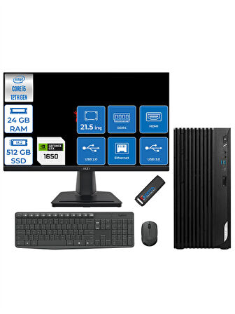 Msı Pro DP180 Intel Core I5 12400 24GB 512GB SSD 4GB/GTX1650/128BIT 21.5" Monitör Freedos Masaüstü Bilgisayar MON16GT21422XTRF04 + Zettausbbellek