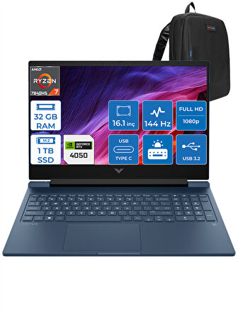 Victus 16-S0022NT Ryzen 7 7840HS 32GB Ddr5 1tb SSD 6GB/RTX4050/120W 16.1" 144Hz IPS Fhd Windows 11 Home Taşınabilir Bilgisayar HP7Z588EAH09 + Zettaçanta