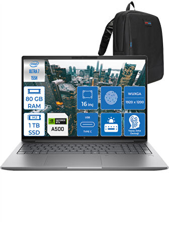 Zbook Power 16 G11 Intel Core Ultra 7 155H 80GB Ddr5 1tb SSD 16" IPS Wuxga 4GB/RTXA500 Windows 11 Pro Dizüstü Bilgisayar HP8T0U2EAP21 + Zettaçanta