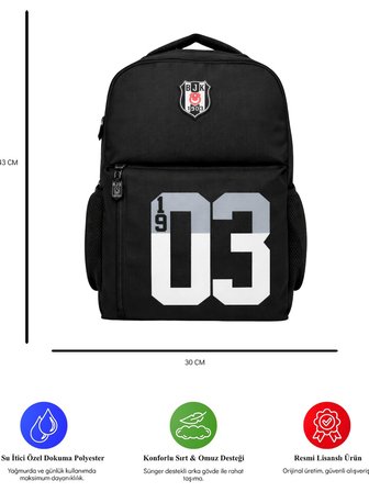 Me Okul Sırt Çantası Beşiktaş 1903 Baskı Detaylı 26304