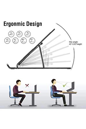 Portatif 7 Kademeli Ayarlı Katlanabilir Laptop Tablet Standı Siyah Notebook Standı