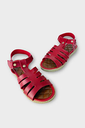 Kadın Cırtlı Önü ve Arkası Açık Yazlık Sandalet KIRMIZI