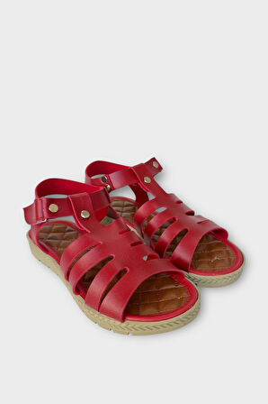 Kadın Cırtlı Önü ve Arkası Açık Yazlık Sandalet KIRMIZI