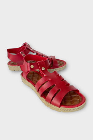 Kadın Cırtlı Önü ve Arkası Açık Yazlık Sandalet KIRMIZI