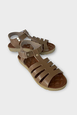 Kadın Cırtlı Önü ve Arkası Açık Yazlık Sandalet VİZON