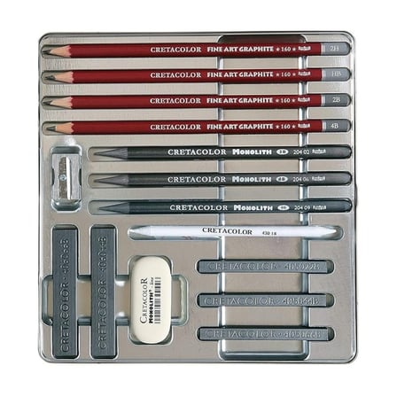 Cretacolor Silver Box Premium Eskiz Seti Metal Kutu 15 Parça 40018