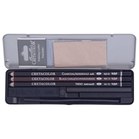 Cretacolor Charcoal Drawing Set Kömür Çizim Seti 8 Parça Metal Kutu 46008