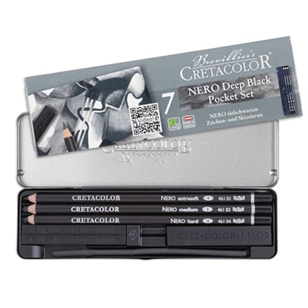 Cretacolor Nero Drawing Set Yağlı Kömür Çizim Seti 7 Parça Metal Kutu 40008