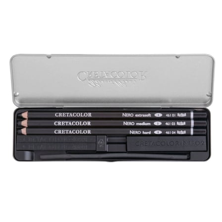 Cretacolor Nero Drawing Set Yağlı Kömür Çizim Seti 7 Parça Metal Kutu 40008
