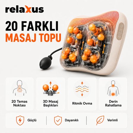 RLX40 Taşınabilir Şişirilebilir Ovmalı Isıtmalı Masaj Yastığı Boyun, Bel ve Sırt Şarjlı Masaj Aleti