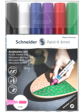 Schneider Akrilik Markör Kalem 4mm 6 Renk Ana Renkler Set / 120295