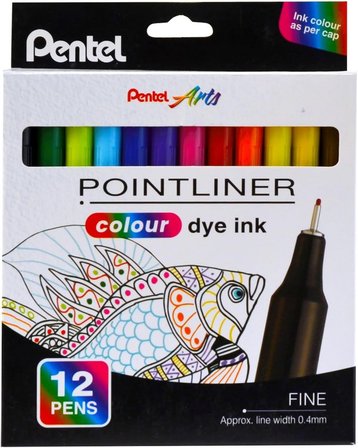 Pentel Fiber Uçlu Boya Kalemi 0.4 Mm Fineliner 12 Renk