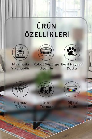 Yıkanabilir Kaymaz Taban Dijital Baskılı Halı ve Yolluk – Leke Tutmaz Salon & Mutfak Halısı