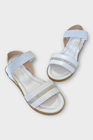 Kadın Taşlı Tek Bant Lastik Detaylı Sandalet BEYAZ