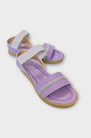 Kadın Taşlı Tek Bant Lastik Detaylı Sandalet Lila