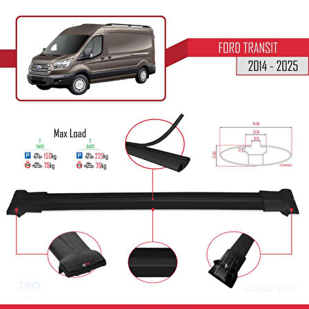 Ford Transit 2014 ve Sonrası ile Uyumlu FLY Model Ara Atkı Tavan Barı Siyah 2 Adet