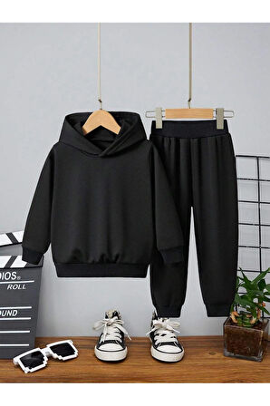 Çocuk Unisex Oversize Kapüşonlu Eşofman Takımı Basic İçi Pamuklu