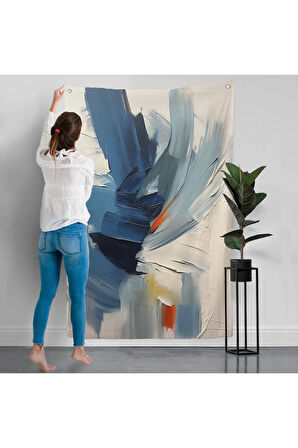 Mavi Tonlardaki Yağlıboya Görünümlü Duvar Örtüsü-7575