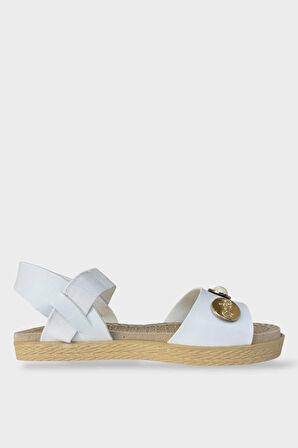 Kadın Tek Bant Aksesuarlı  Bilek Lastik Detaylı Sandalet BEYAZ