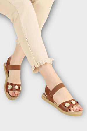 Kadın Tek Bant Aksesuarlı  Bilek Lastik Detaylı Sandalet TABA