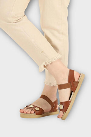 Kadın Tek Bant Aksesuarlı  Bilek Lastik Detaylı Sandalet TABA