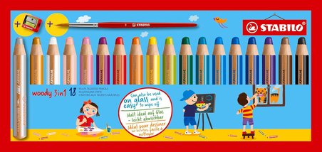 Stabilo Woody 3 İn1 18 Renk Jumbo Boya Kalemi Kalemtıraş+Fırça