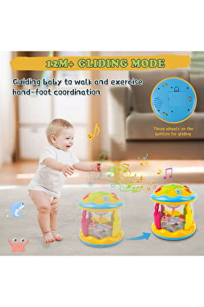 Projektörlü Pilli Işıklı Şarkılı Oyuncak Okyanus Temalı Davul Bebekler İçin Eğlenceli Sesli Davul