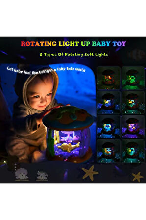 Projektörlü Pilli Işıklı Şarkılı Oyuncak Okyanus Temalı Davul Bebekler İçin Eğlenceli Sesli Davul