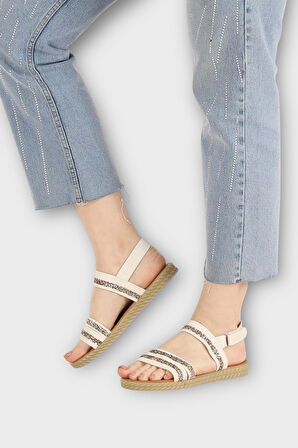 Kadın Cırtlı Bant Detaylı Sandalet BEYAZ