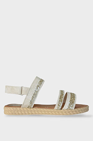 Kadın Cırtlı Bant Detaylı Sandalet KREM