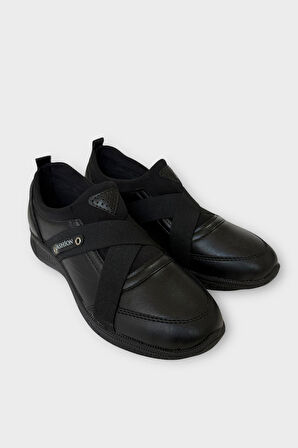 Kadın Ortopedik Comfort Taban Lastik Detay Günlük Ayakkabı SİYAH