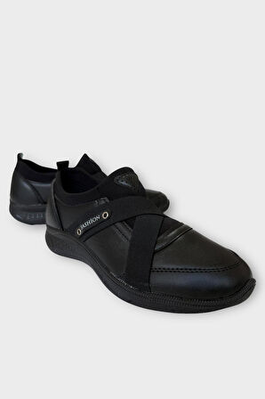 Kadın Ortopedik Comfort Taban Lastik Detay Günlük Ayakkabı SİYAH