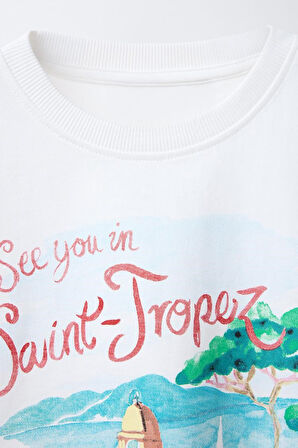 Tatildeyim Temalı Oversize Beyaz Çocuk Tişört