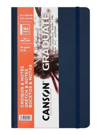 Canson Graduate Sketch Notes 14x21.6Cm 90gr 92 Yaprak Ciltli Eskiz Defteri Lacivert C31200L043