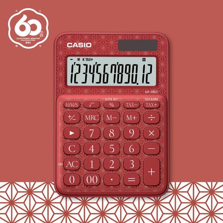 Casio Hesap Makinesi 12 Hane Ms-20Uc-Jrd Kırmızı Desenli Masaüstü