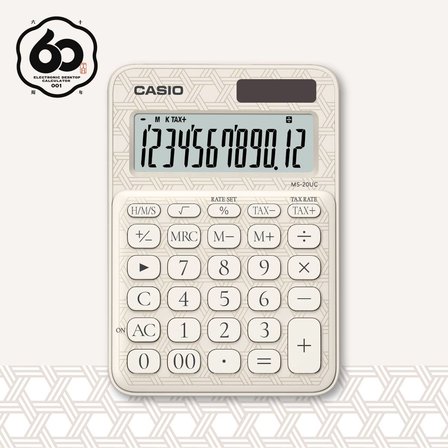 Casio Hesap Makinesi 12 Hane Ms-20Uc-Jwe Beyaz Desenli Masaüstü